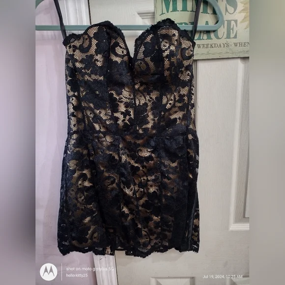 Frederick's of Hollywood Slip Dress Women Large Black Lingerie Floral Lace Mini - Picture 1 of 11